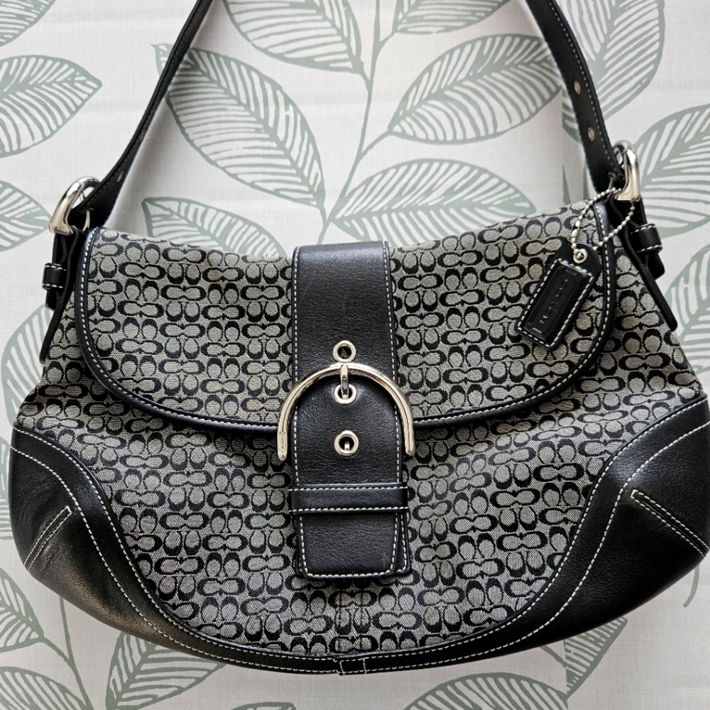 Coach Black and Gray Signature Shoulder Bag
